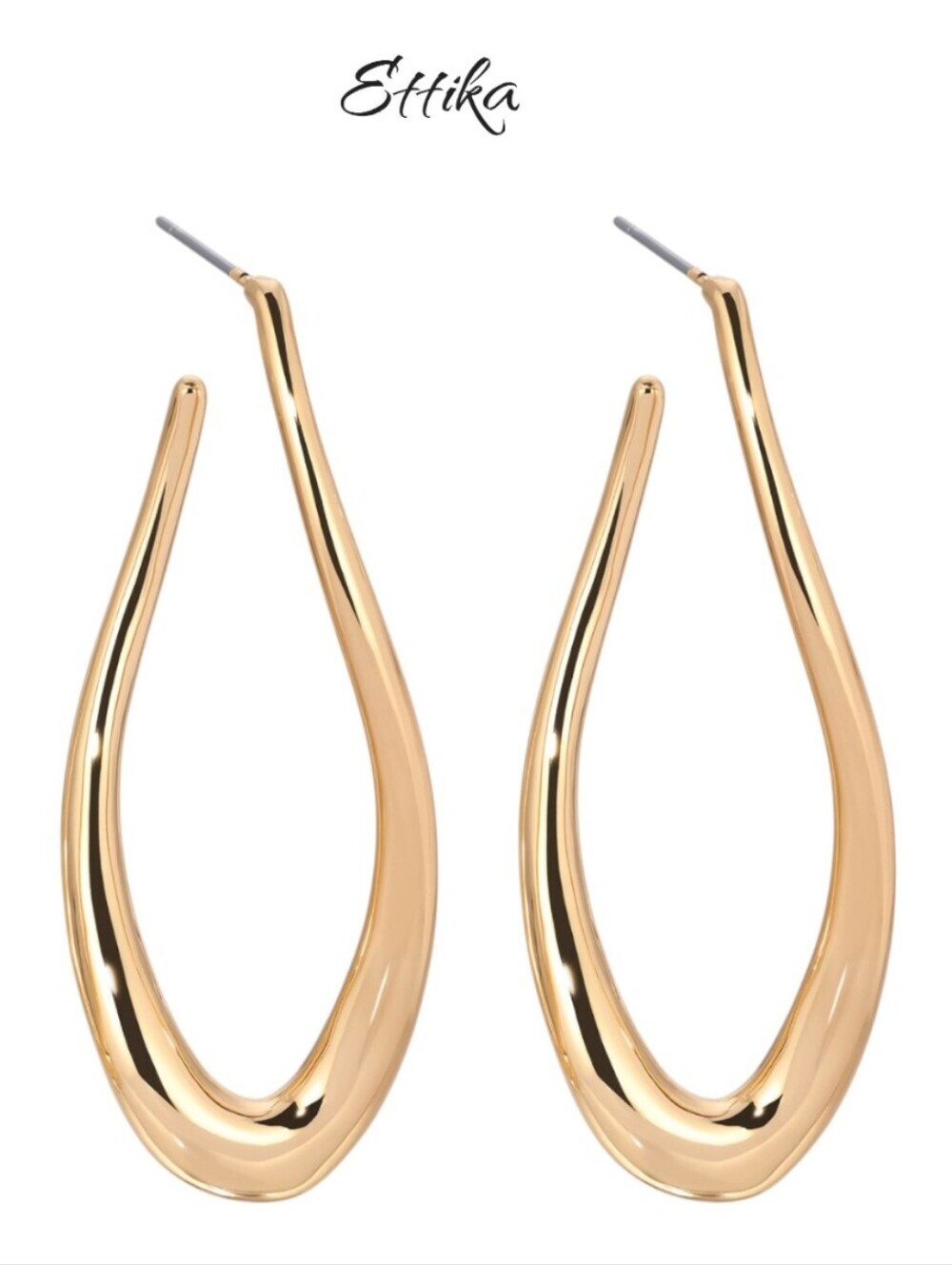 Ettika Oblong Abstract Hoop Earrings 18k Gold Plated Teardrop Curvacious